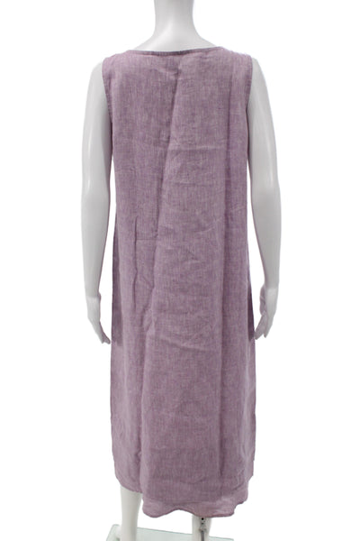 Eileen Fisher Women Shift Sleeveless Square Neck Irish Linen Purple Dress Size M