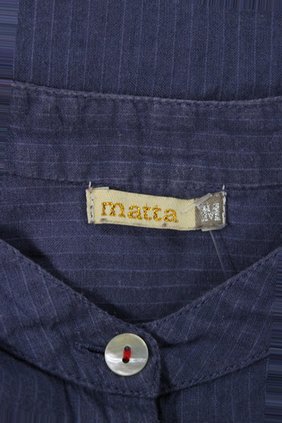Matta Women Bohemian Dark Blue Cotton Tunic Button Up Size M