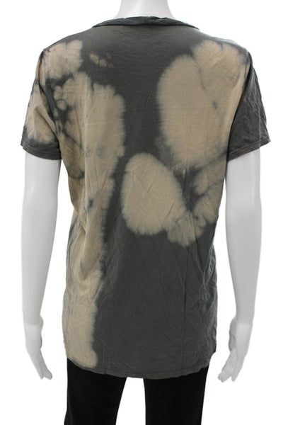 Lauren Moshi Women Beige Graphic Bird T-Shirt Short Sleeve Tencel Cotton Size M