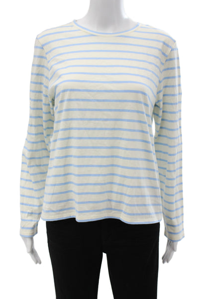 Amour Vert Womens Striped Long Sleeve Crew Neck Jersey T-Shirt White Size M