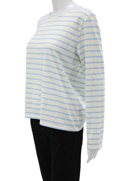 Amour Vert Womens Striped Long Sleeve Crew Neck Jersey T-Shirt White Size M