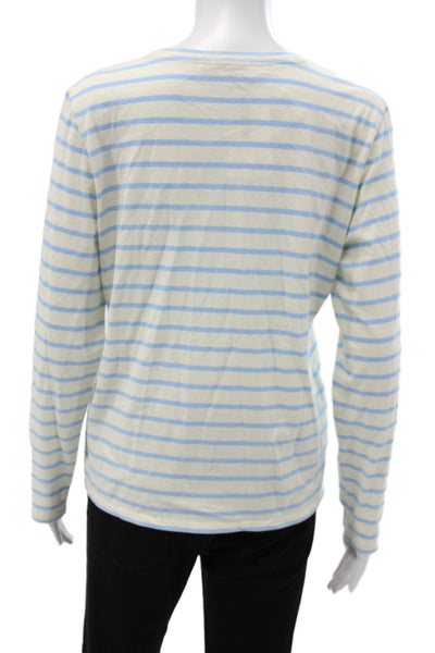 Amour Vert Womens Striped Long Sleeve Crew Neck Jersey T-Shirt White Size M