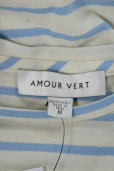 Amour Vert Womens Striped Long Sleeve Crew Neck Jersey T-Shirt White Size M