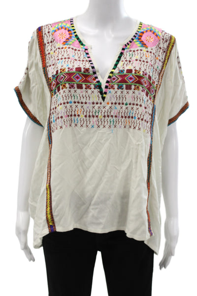 Love Sam Women Beige Geometric V-Neck Tunic 100% Viscose Boho Sleeveless Size S