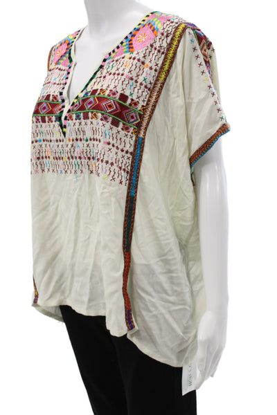 Love Sam Women Beige Geometric V-Neck Tunic 100% Viscose Boho Sleeveless Size S