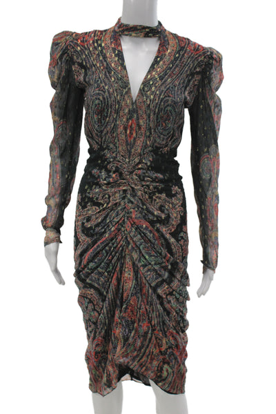 Rococo Sand Women Bodycon Dress Black V Neck Long Sleeve Mid-Calf Size XS