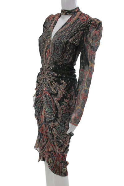 Rococo Sand Women Bodycon Dress Black V Neck Long Sleeve Mid-Calf Size XS
