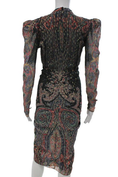 Rococo Sand Women Bodycon Dress Black V Neck Long Sleeve Mid-Calf Size XS