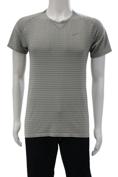 Nike Mens Striped Gray Crew Neck Short Sleeve T-Shirt Polyester Spandex Size S