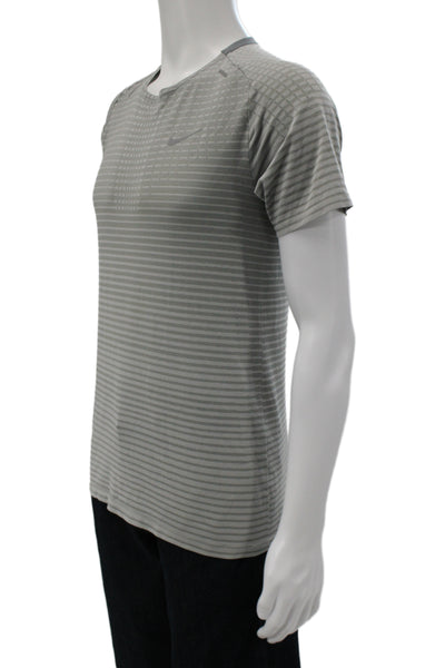 Nike Mens Striped Gray Crew Neck Short Sleeve T-Shirt Polyester Spandex Size S