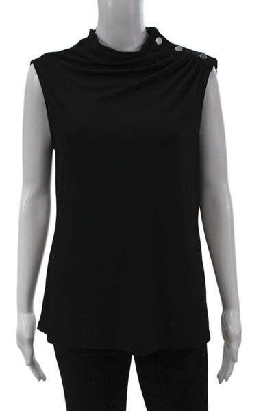 DKNY Womens Basic Mock Neck Sleeveless Black Blouse Size L