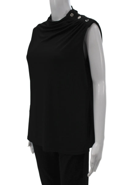 DKNY Womens Basic Mock Neck Sleeveless Black Blouse Size L