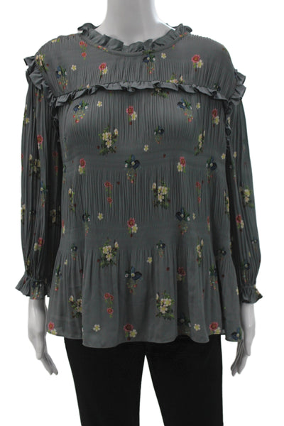 Ted Baker London Women Tunic Floral Dark Gray Long Sleeve Polyester Size 2