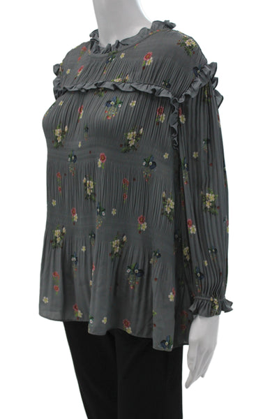 Ted Baker London Women Tunic Floral Dark Gray Long Sleeve Polyester Size 2