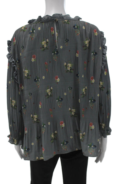 Ted Baker London Women Tunic Floral Dark Gray Long Sleeve Polyester Size 2