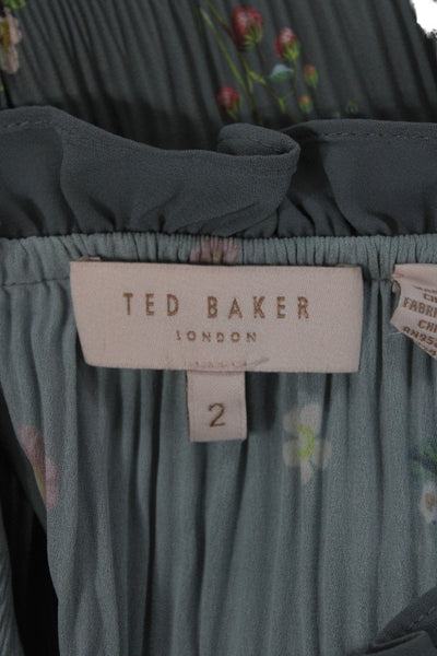 Ted Baker London Women Tunic Floral Dark Gray Long Sleeve Polyester Size 2
