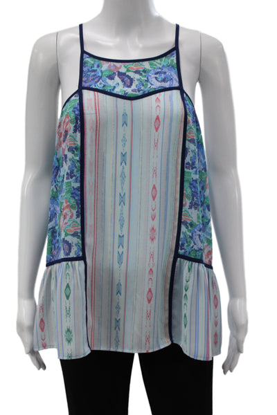BCBGMAXAZRIA Womens Blue Floral Striped Camisole Bohemian Size L