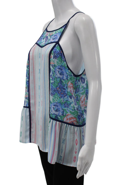 BCBGMAXAZRIA Womens Blue Floral Striped Camisole Bohemian Size L
