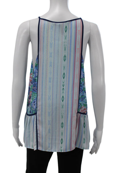BCBGMAXAZRIA Womens Blue Floral Striped Camisole Bohemian Size L