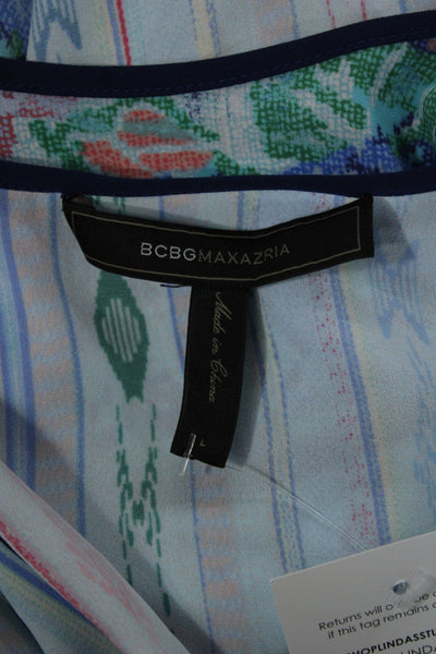 BCBGMAXAZRIA Womens Blue Floral Striped Camisole Bohemian Size L