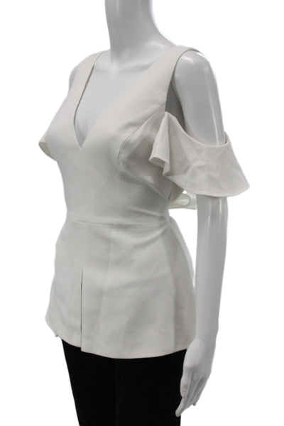 BCBGMAXAZRIA Womens White V-Neck Sleeveless Polyester Blouse Designer Size M