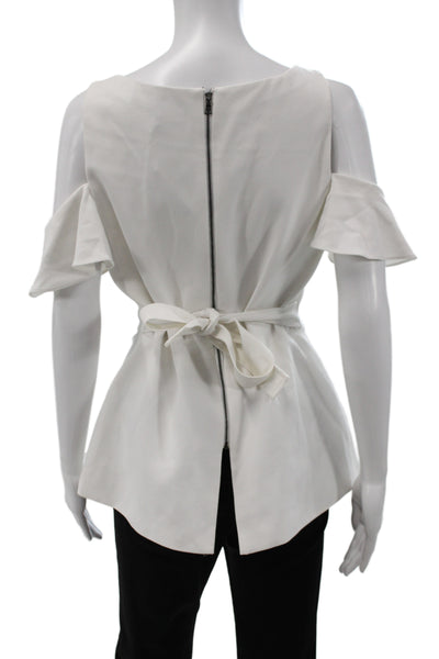 BCBGMAXAZRIA Womens White V-Neck Sleeveless Polyester Blouse Designer Size M