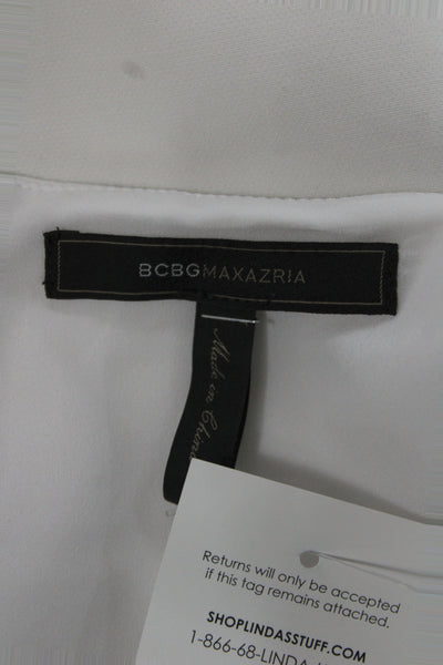 BCBGMAXAZRIA Womens White V-Neck Sleeveless Polyester Blouse Designer Size M