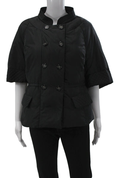 BCBGMAXAZRIA Womens Pea Coat Quilted Puffer Black Button Mock Neck Size L