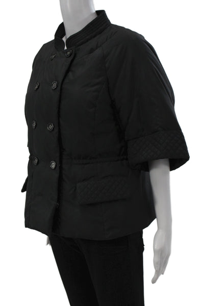 BCBGMAXAZRIA Womens Pea Coat Quilted Puffer Black Button Mock Neck Size L