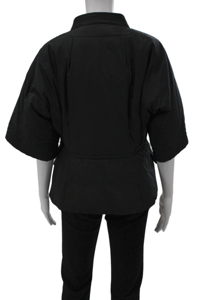 BCBGMAXAZRIA Womens Pea Coat Quilted Puffer Black Button Mock Neck Size L