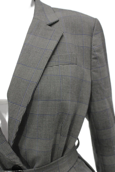 J Crew Unisex Plaid Gray V-Neck Blazer Buckle Long Sleeve Size 10