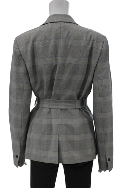 J Crew Unisex Plaid Gray V-Neck Blazer Buckle Long Sleeve Size 10