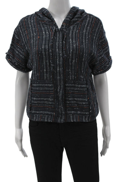 Rachel Rachel Roy Womens Pullover Hoodie Dark Blue Striped Size L