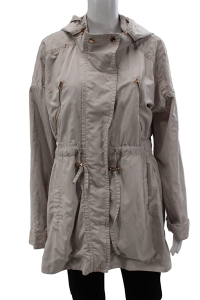 Ted Baker London Womens Anorak Raincoat High Neck Beige Button Size 4