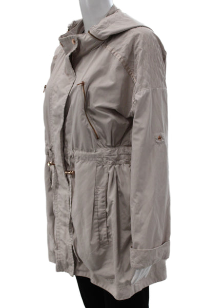 Ted Baker London Womens Anorak Raincoat High Neck Beige Button Size 4