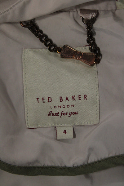 Ted Baker London Womens Anorak Raincoat High Neck Beige Button Size 4