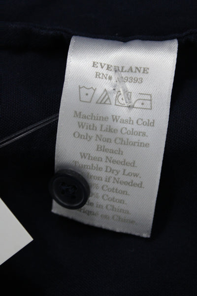 Everlane Women Dark Blue High Neck Short Sleeve Cotton Button Up Blouse Size 4