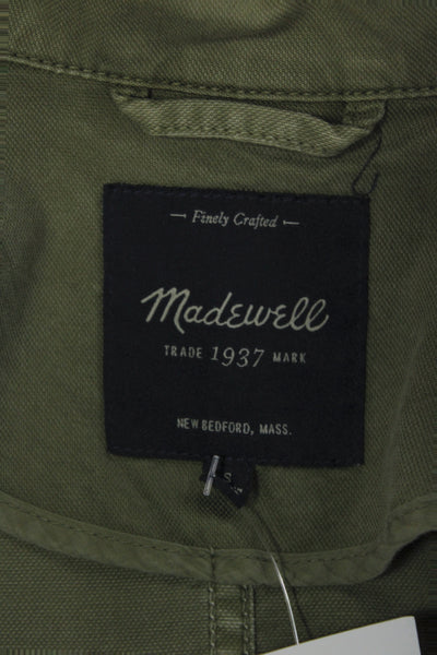 Madewell Mens Military Jacket Green Cotton Collared Button Long Sleeve Size S