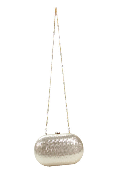Olga Berg Womens Chevron Striped Crossbody Shoulder Handbag Gold