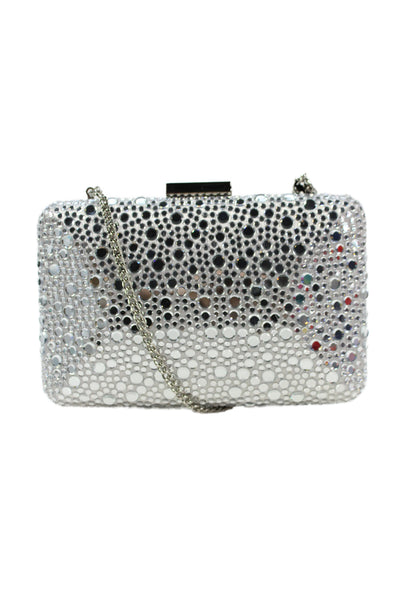 Olga Berg Womens Jeweled Embellished Crossbody Shoulder Handbag Silver