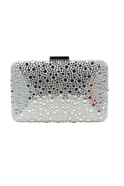Olga Berg Womens Jeweled Embellished Crossbody Shoulder Handbag Silver