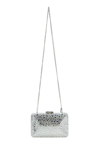 Olga Berg Womens Jeweled Embellished Crossbody Shoulder Handbag Silver