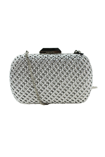 Olga Berg Womens Woven Braided Texture Crossbody Shoulder Handbag Silver