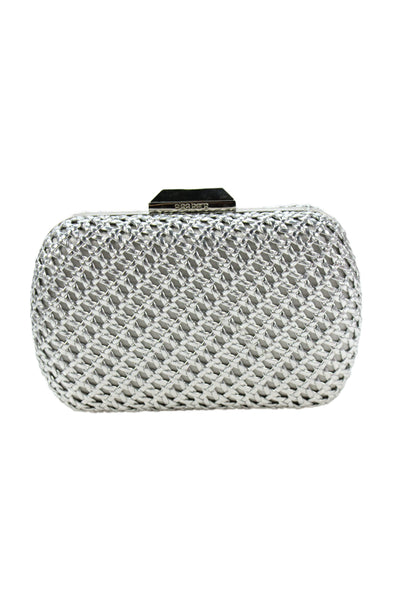 Olga Berg Womens Woven Braided Texture Crossbody Shoulder Handbag Silver