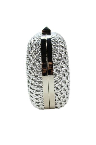 Olga Berg Womens Woven Braided Texture Crossbody Shoulder Handbag Silver