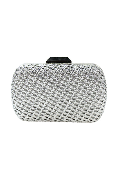Olga Berg Womens Woven Braided Texture Crossbody Shoulder Handbag Silver