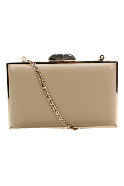 Olga Berg Womens Leather Jeweled Trim Crossbody Shoulder Handbag Beige