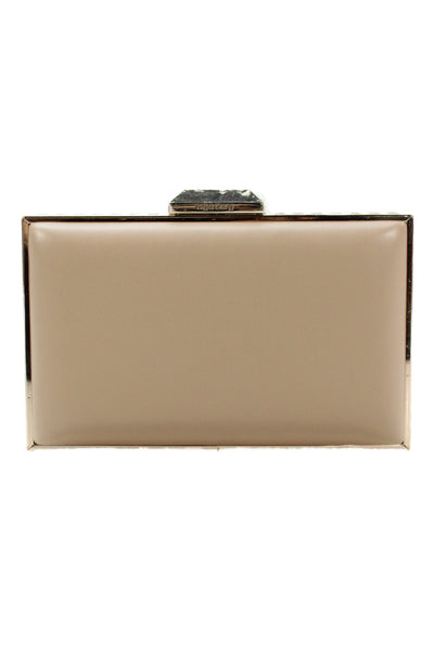 Olga Berg Womens Leather Jeweled Trim Crossbody Shoulder Handbag Beige