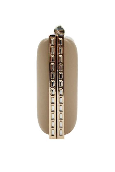 Olga Berg Womens Leather Jeweled Trim Crossbody Shoulder Handbag Beige