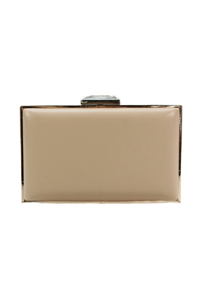 Olga Berg Womens Leather Jeweled Trim Crossbody Shoulder Handbag Beige